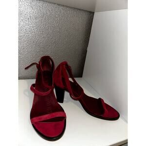 A F Vandevorst Edgy Punk Uptown Red Suede Braided Strappy Open Toe Block Heel